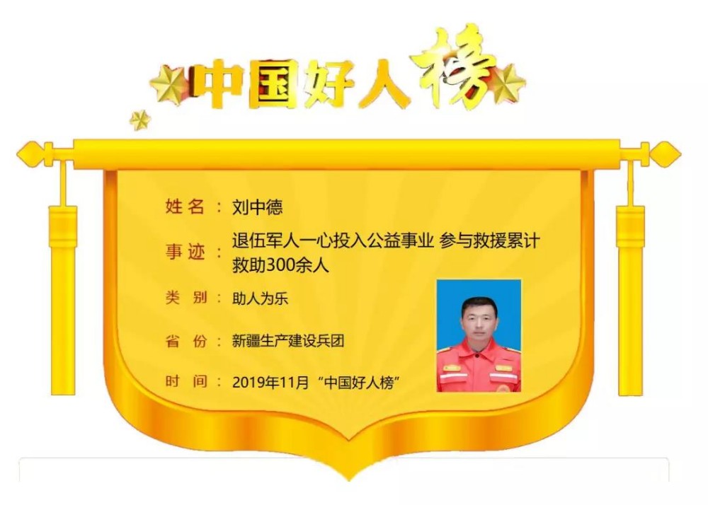 阿拉爾市退役軍人劉中德入選11月“中國好人榜”