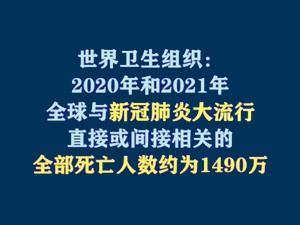 2020年和2021年，全球與新冠肺炎大流行直接或間接相關的全部死亡人數約為1490萬